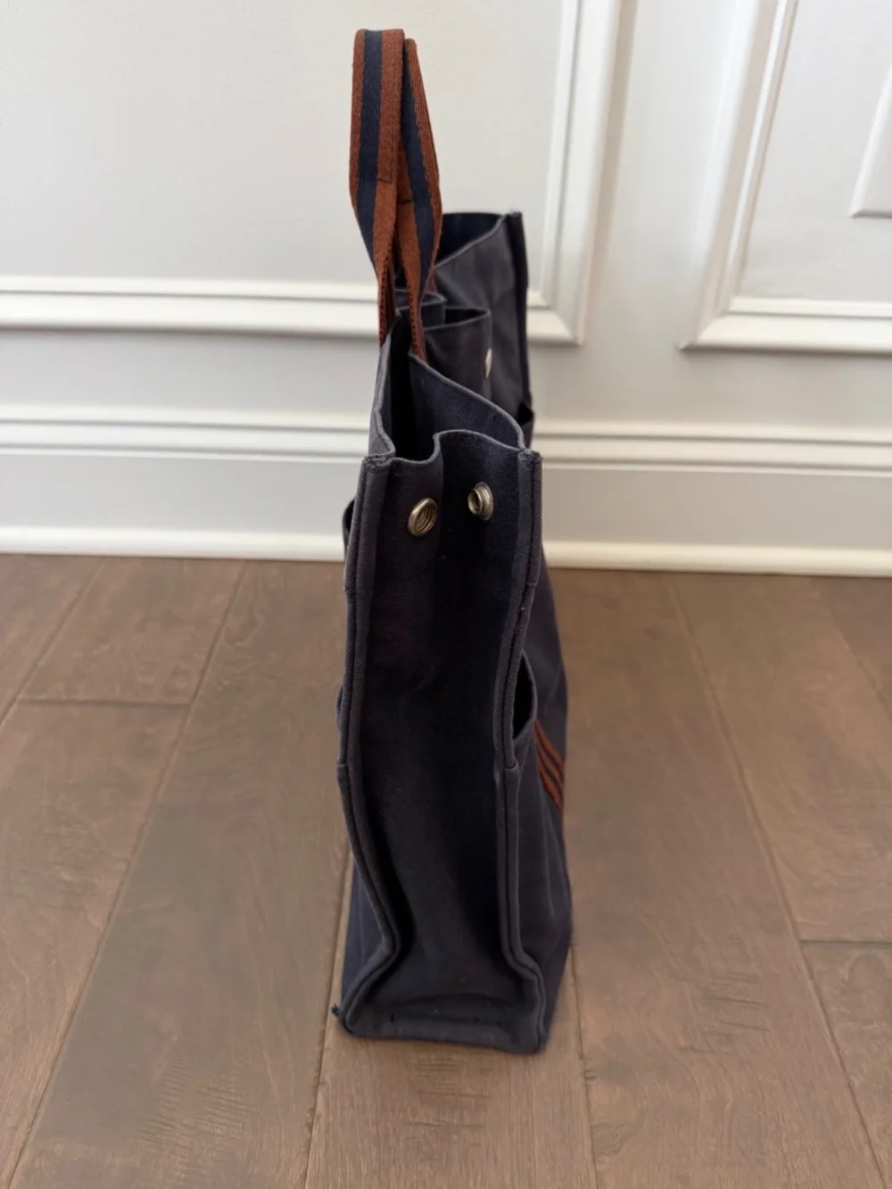 Hermès Fourre-Tout GM Canvas Tote | Navy Blue & Brown | Large Vintage Tote